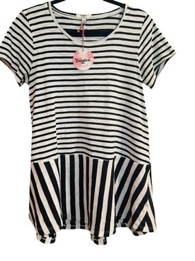 NWT Hayden Black & White Striped Knit Peplum Tunic, L